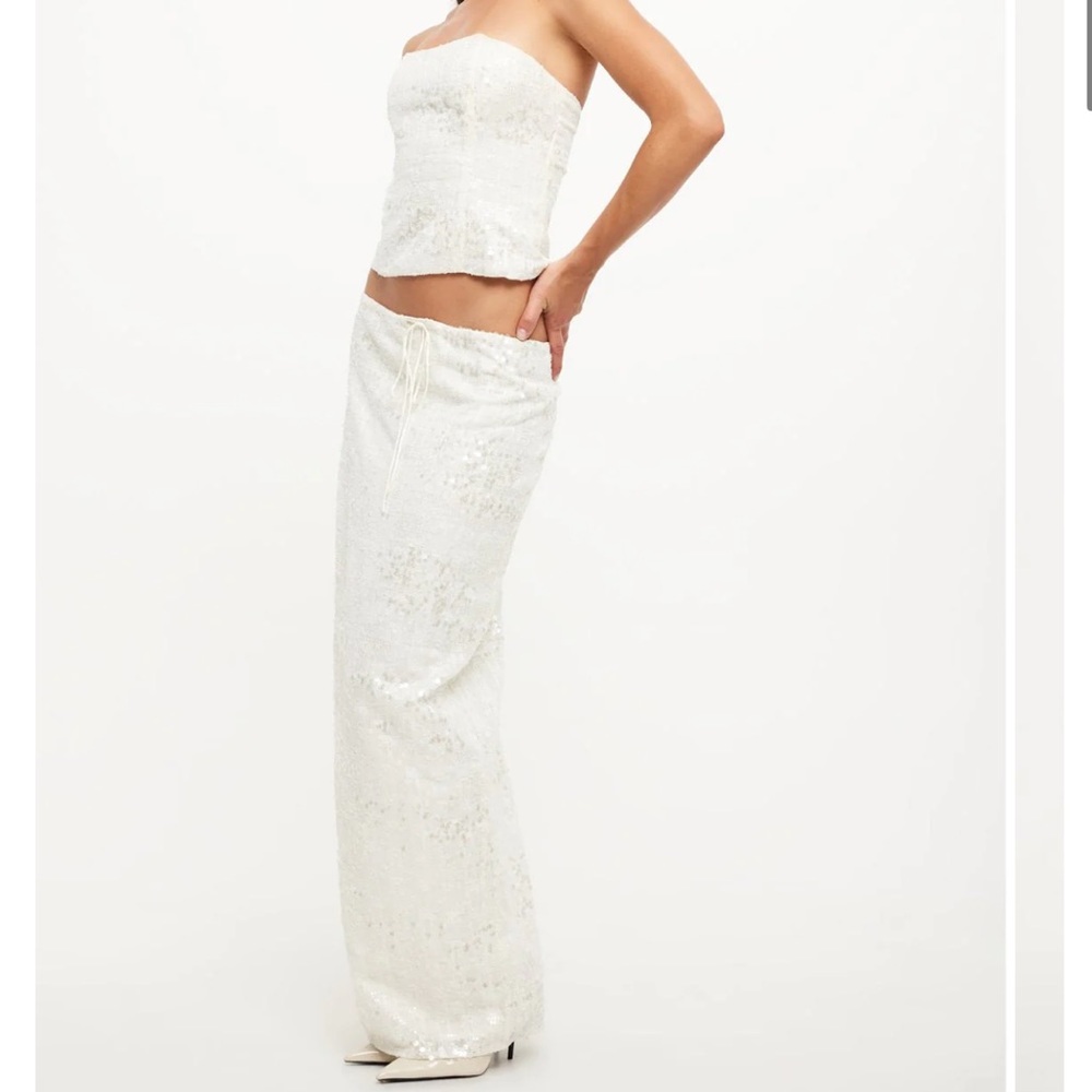 WHITE SEQUIN TOP AND SKIRT
